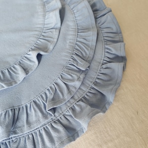 round placemat

linen placemat

ruffle placemat

farmhouse decor

cottagecore decor

round table mat

table setting

rustic table decor

cotton linen mat

double layer mat

wedding table decor

country table

Light Blue placemat