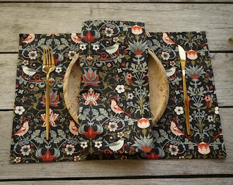Cotton Table Placemat Set 4 6 8 12,Rectangle Placemats set Gift for Mom,Large Small Size, Strawberry Thief Dark William Morris