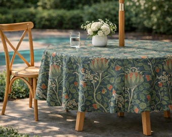 Scottish Thistle Outdoor Tablecloth with Umbrella Hole & Zipper, Waterproof Oilcloth, Rustic Botanical Muted Natural Tones Table Cover.