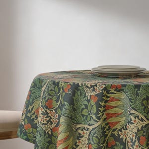 Morris Thistle Oval Tablecloth – Extra Wide Linen-Textured, Dark Botanical Floral, Custom Sizes for Elegant Dining & Celebrations