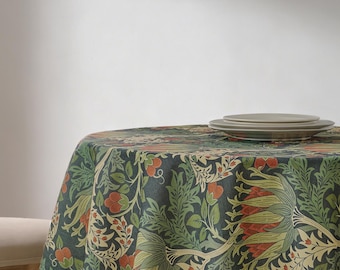 Morris Thistle ovale Tischdecke - extrabreite Leinenmischung, dunkles botanisches Blumenmuster, individuelle Größen für elegantes Essen & Feiern