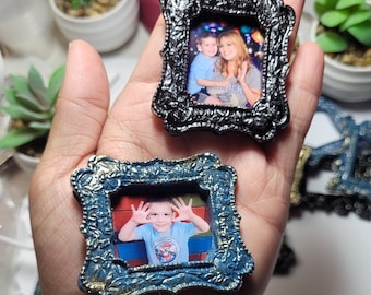 Mini Custom Photo Frames – Rustic Magnetic Miniature Frames – 3/4" x 1" & 1.25" x 1" – Personalized Canon-Printed Photos Gift Birthday