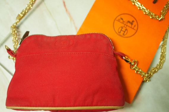 HERM S Pre owned Vintage Hermes Red Canvas Fabric Mini Bolide