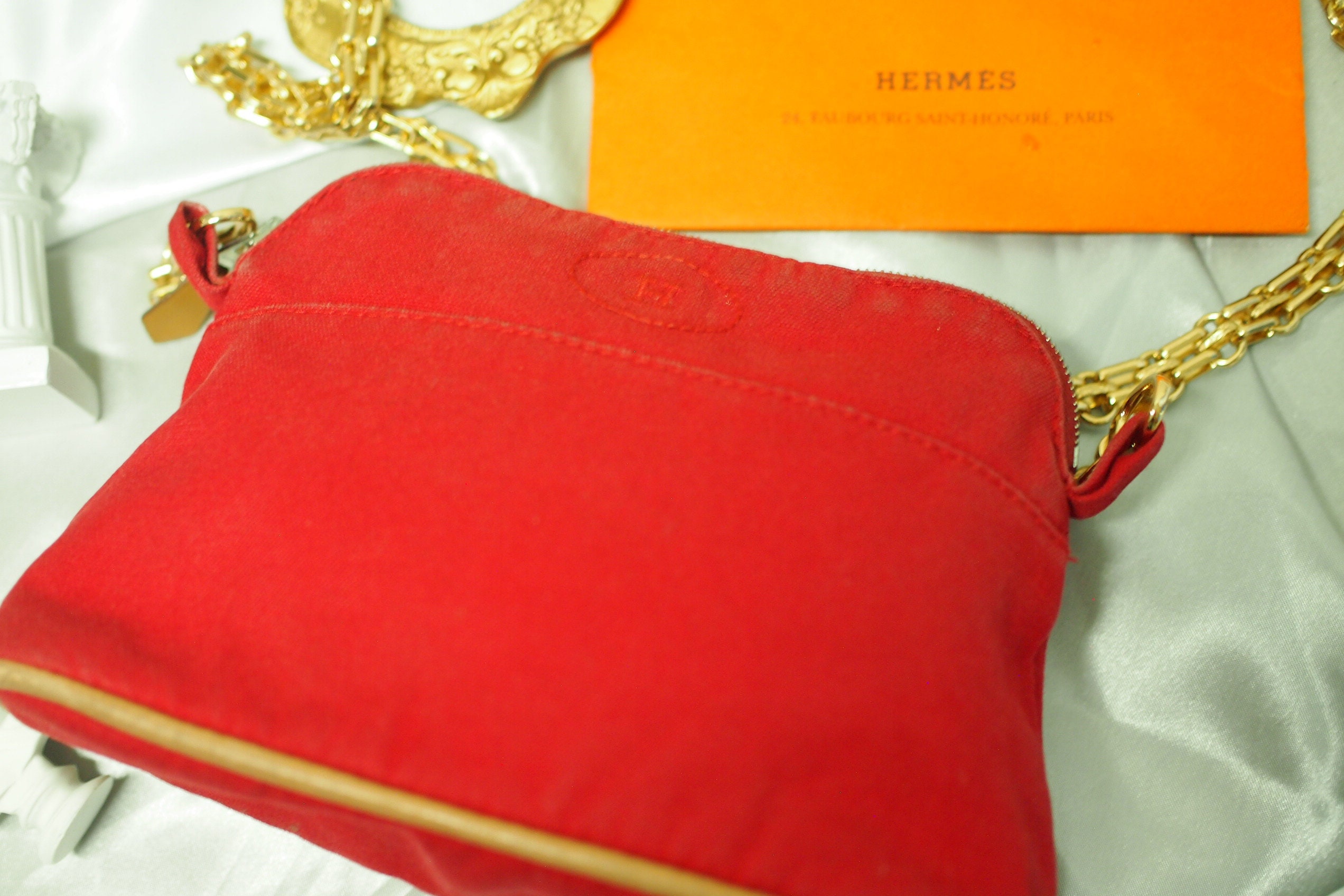 HERMÈS Pre-owned Vintage Hermes Red Canvas Fabric Mini Bolide 