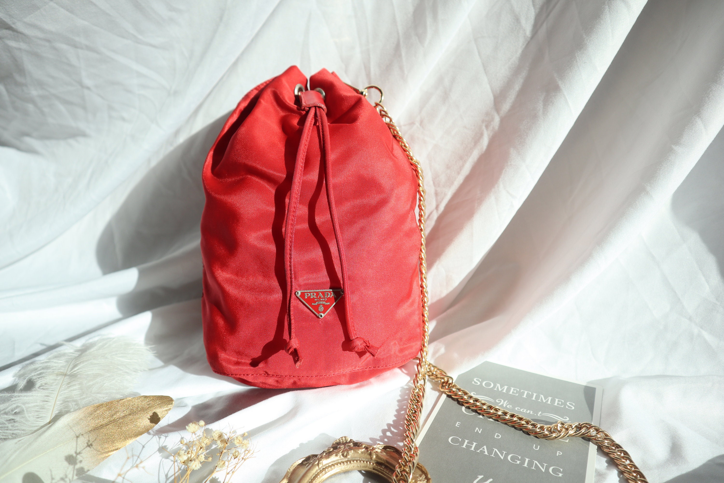 Authentic Prada Nylon Tessuto Small Bucket Drawstring Bag
