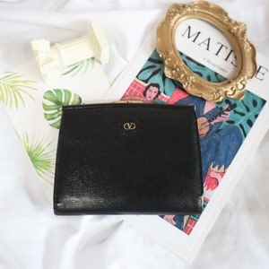 Authentische Valentino-Geldbörse aus schwarzem Leder, Valentino-Kartenhalter, Vintage Valentino, authentische Valentino-Geldbörse, Valentino-Tasche
