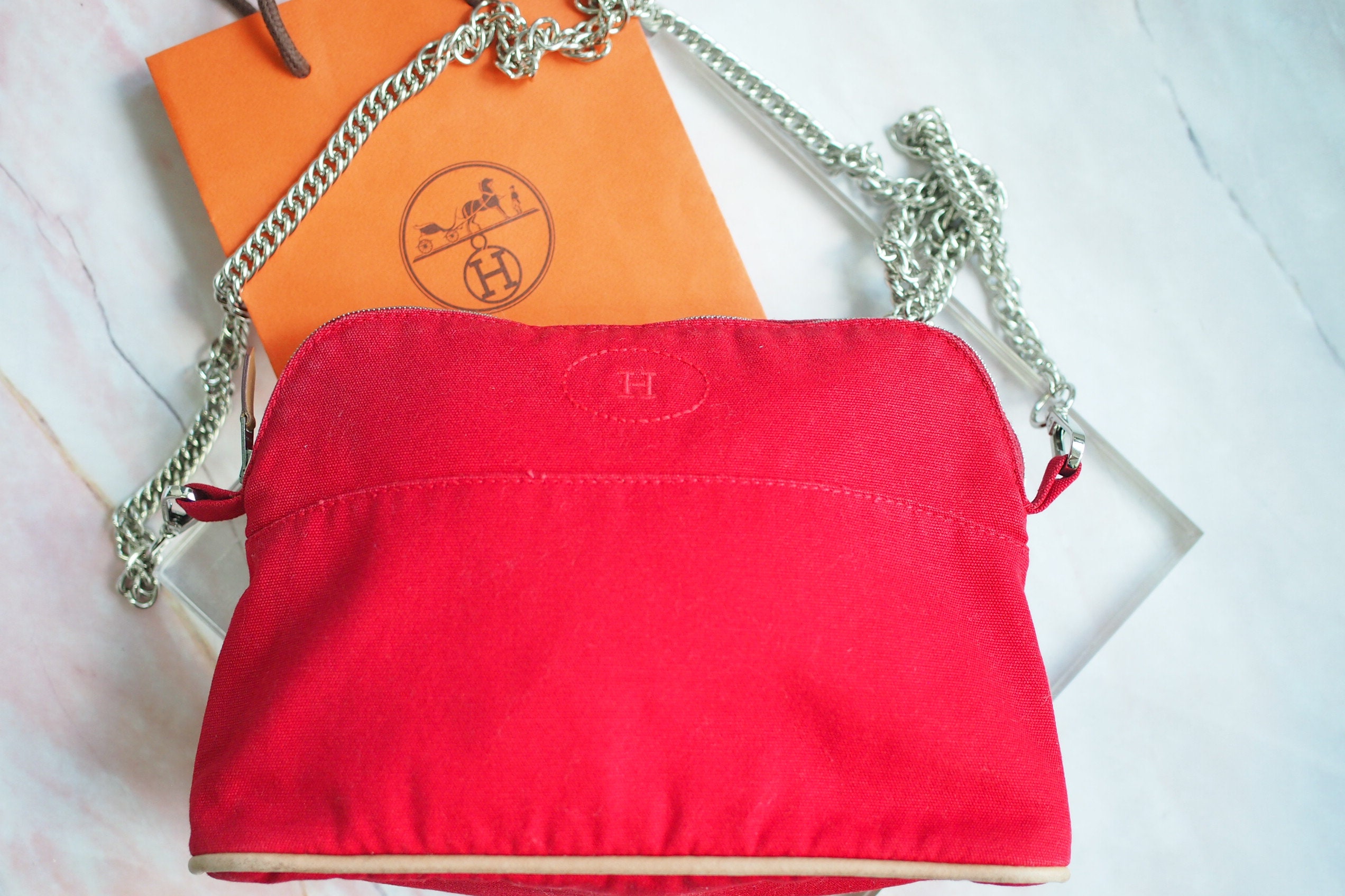 HERMÈS Pre-owned Vintage Hermes Red Canvas Fabric Mini Bolide 