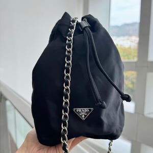 Authentic Prada Nylon Tessuto Small Bucket Drawstring Bag ,Prada Black Bag , Authentic Prada, Prada Mini Bag, Prada Hobo , Prada nylon