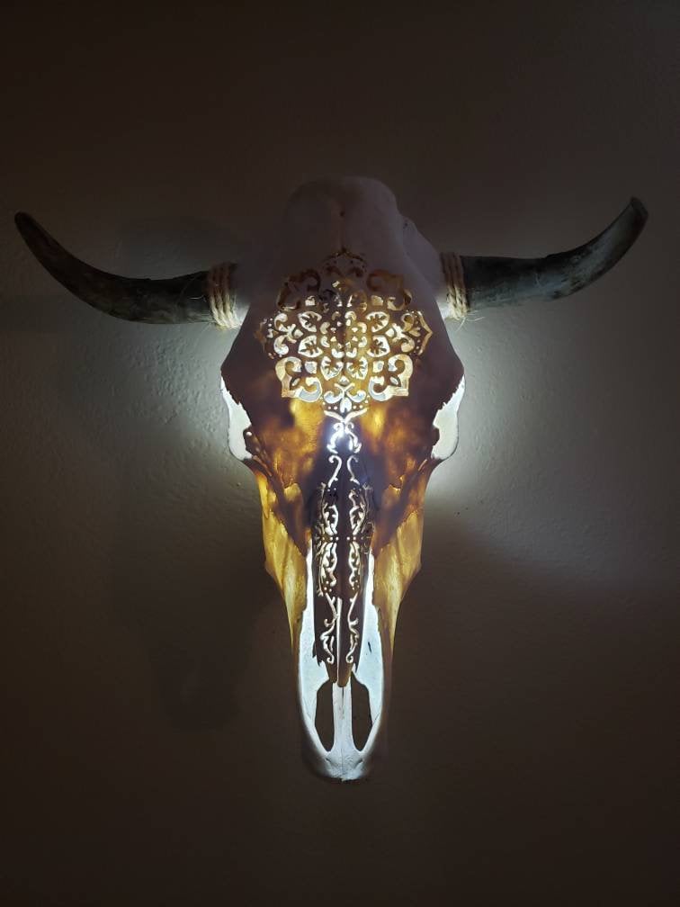 Real Hand Carved Cow Skull That Lights Up Etsy