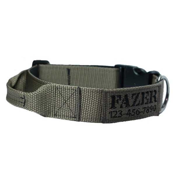 1.5" Tactical Dog Collar With Grab Handle, Working K9 Dog Collar, Heavy Duty Collar, Personalized Agility, Sewn On Name And Number Patch.