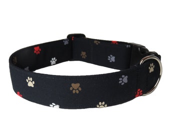Blue Paws Adjustable Dog Collar 1" and 1.5", Cotton Fabric, Polypropylene Webbing, Stainless Steel, Quick Release Buckle.