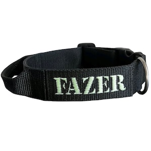 1.5&quot; Tactical Dog Collar With Grab Handle And Glow In The Dark Name, Working K9 Dog Collar, Personalized, Sewn On Custom Patch.