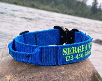 1.5" Tactical Dog Collar With Grab Handle, Working K9 Dog Collar, Heavy Duty Metal Buckle, Personalized Agility, Sewn On Name Number Patch.