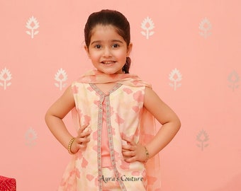 Costume de l'Aïd 3 pièces pêche fleuri pour tout-petits pour tout-petits