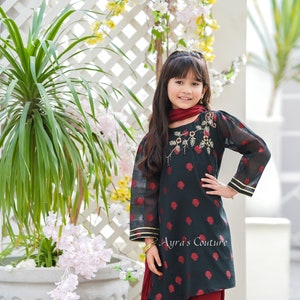 Pakistani Kids Girls Eid Formal Shalwar Kameez 3 Piece Suit
