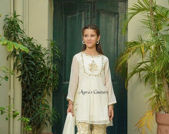 Pakistani Kids Eid Shalwar Kameez Gharara 3 Piece Chiffon Formal Suit