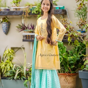 Kinder Mädchen Shalwar Kameez Gharara 3 Stück