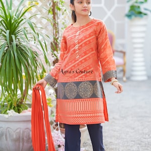 Pakistani Kids Girls Eid Formal Shalwar Kameez 3 Piece Suit
