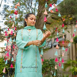 Vestito Kameez Shalwar Per Bambina – Rosa In Rete Con Ricami – Abito Asiatico Indiano Pakistano