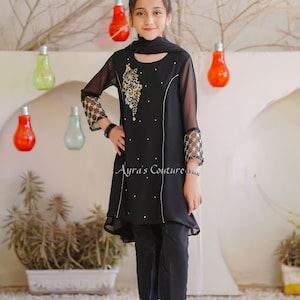 Pakistani Kids Girls Eid Formal Chiffon Shalwar Kameez 3 Piece Suit