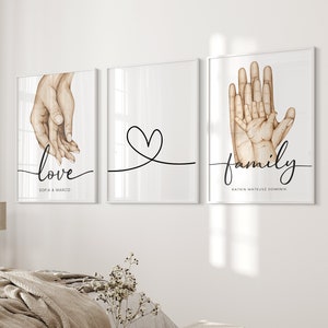 Set di 3 - Poster personalizzati con nomi - Poster per la famiglia - Carta fotografica opaca premium - Decorazione da parete - Famiglia e bambino - Stampe artistiche su poster