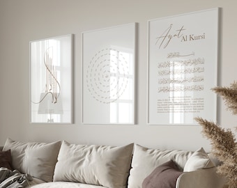 3x Islam Poster Set - Islamic Wall Art - Islamic Pictures Living Room - Wall Decoration - Wall Hanging - Art Print Poster Allah Ayat Al Kursi