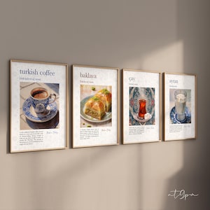 4er Küchen Poster Set - Traditional Turkish Print Bar Wall Art - Coffee Cay Tea Baklava Islamische Wandbilder Home Furniture Premium Paper