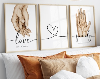Set of 3 - Personalized posters with names - Family posters - Premium matte photo paper - Wall hanging decoration - Family Baby - Poster art prints