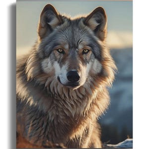 Majestic Wolf Poster Wildlife Art Mountain Scenery Decor, Wolf Art Print Nature Lovers Gift, Animal Photography Wall Art, Wolf Wall Decor