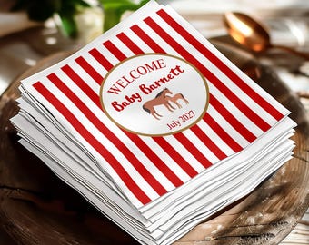 Personalized Horse Baby Shower Napkins, Rustic Farm Welcome Party Supply