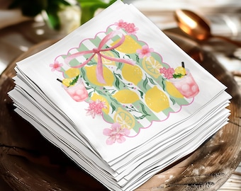Pink Lemonade Party Napkins, Summer Floral Luncheon & Beverage Napkins, Shabby Chic Bridal Shower Decor