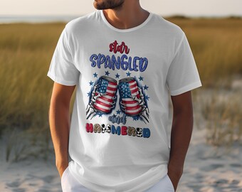Star Spangled Hammered T-Shirt, Funny 4th of July Party Shirt, Patriotic Skeleton Hands Beer Tee, Independence Day Unisex Top Gift