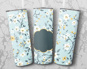 Floral Tumbler Sublimation Design, White and Yellow Flowers (Digital File)