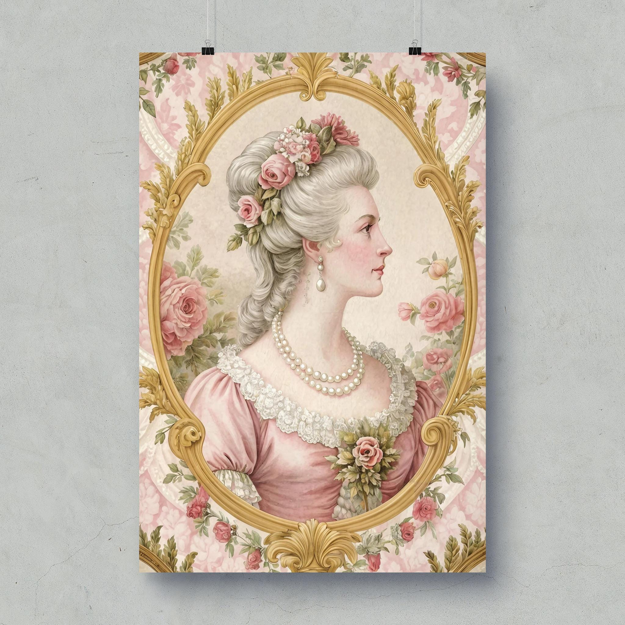 Jm Rococo Marie Antoinette Framed Poster, Rococo French Portrait, Pink Floral ...