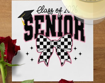 Class of 2026 Senior Paper Napkins, Y2K Graduation Party Decor, Trendy Senior Celebration, Checkerboard Pink Neon Grad Party Supplies