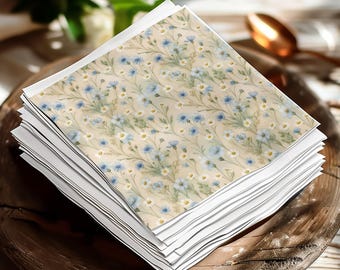 Cottagecore Blue Daisy Wildflower Napkins | Botanical Watercolor Floral Party Supplies