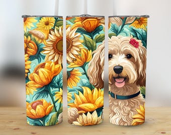 Golden Doodle & Sunflowers Tumbler Sublimation Design (Digital Download)