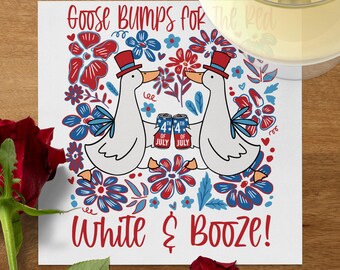 Funny 4th of July Napkins – Patriotic Geese, Red White & Booze Party Decor