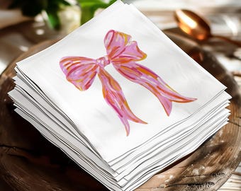 Hand-Painted Pink Bow Napkins, Barbiecore Y2K Party Table Decor