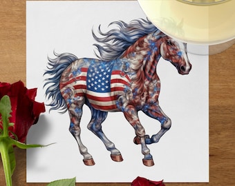 American Flag Horse Paper Napkins | Patriotic 4th of July, Memorial Day Equestrian Tableware