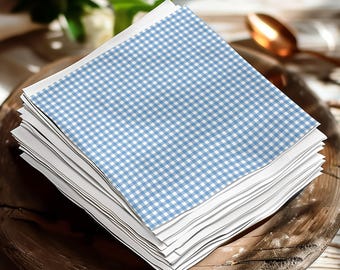 Blue Gingham Kitchen Accessories, Custom Napkins & Elegant Table Decor | Cottagecore Farmhouse Classic Gingham Design for Your Home