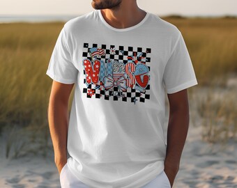 Patriotic Nurse T-Shirt | American Nurse RN Tee Shirt | Y2K Aesthetic Checkerboard Nurse Life Gift for Healthcare Worker