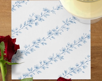Blue Floral Watercolor Napkins, Botanical Party Supplies, Wedding Bridal Shower Hostess Gift