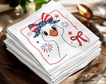 Patriotic Goose Paper Napkins | Fourth of July Table Decor | Cute Americana Summer Party Kitchen Accessory & Hostess Gift