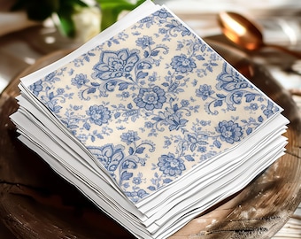Chinoiserie Blue Floral Napkins | Elegant Table Decor, Bridal Shower Supplies