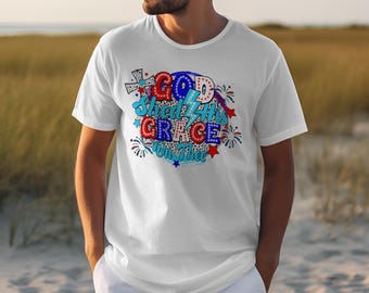 God Shed His Grace On Thee T-Shirt, Patriotic Christian Tee, America the Beautiful Shirt, 4th of July Faith Gift, Red White Blue Graphic