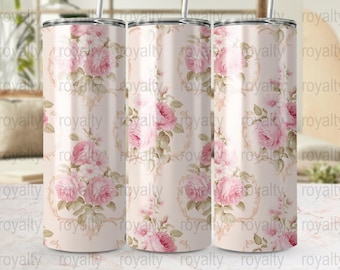 Sublimeringsdesign med vintagerosblommor för tumlare (digital nedladdning)
