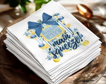 She Found Her Main Squeeze Lemons Floral Bridal Shower Paper Napkins, Engagement Party Table Decor, Wedding Brunch Supplies