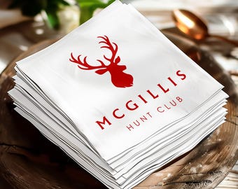 Custom Stag Head Luncheon & Beverage Napkins | Personalized Hunt Club Party Decor | Rustic Deer Napkins for Man Cave