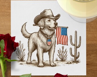 Golden Retriever Cowboy Hund Papierservietten, Vaterländische Flagge Party Dekor, Western BBQ & 4. Juli Servietten, USA Hundeliebhaber Geschenk